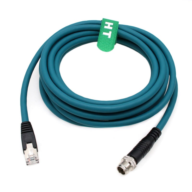 HangTon M12 Ethernet 8 Pin X Coded RJ45 CAT7e GigE Cable for Basler Cognex Keyence Datalogic Microscan Sick Camera Sensor High Speed Network Switch 2 Meter - Image 1
